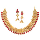 Gold-Plated Red Artificial Stones Studded and Beads Beaded Jewellery Set