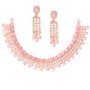 Rose Gold-Plated Pink & White AD-Studded Contemporary Jewellery Set