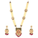 Meenakari White Red and Green Gold-Plated Meenakari & Kundan Studded Pearl Layered Jewellery Set