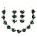 Rhodium-Plated with Silver-Tone Handcrafted Green American Diamond Studded Triangular Jewellery Set