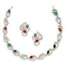 Rhodium-Plated with Silver-Toned Multi-Colour Cubic Zirconia & American Diamond studded Necklace and Drop Earrings Jewellery Set