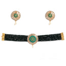 Green Multistrand Choker Gold-Plated Studded with American Diamond Jewellery Set