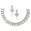 Rhodium-Plated with Silver-Toned White American Diamond Studded Embellish Statement Jewellery Set