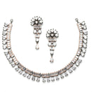 Rose Gold-Plated Rose Black and White American Diamond Studded Jewellery Set