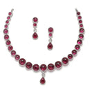 Oxidised Silver-Plated Red Round American Diamond Studded Necklace with Earrings Jewellery Set