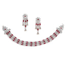 Rhodium-Plated with Oxidised Silver-Tone Red Kundan Studded Jewellery Set