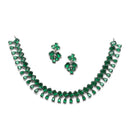 Rhodium-Plated Silver Toned Pear Green American Diamond Studded Necklace with Earrings Jewellery Set