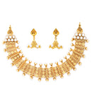 Gold-Plated White Pearls Studded and Beaded Jewellery Set