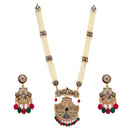 Hyderabadi Peacock Meenakari Style Pink, Green & White Kundan-Studded & Pearl Beaded Gold-Plated Jewellery Set