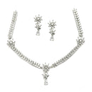 Rhodium-Plated with Silver-Toned Floral Design White American Diamond Studded Jewellery Set