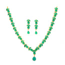 Gold-Plated Leaf Design Green American Diamond-Studded Jewellery Set