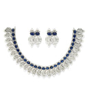 Rhodium-Plated with Oxidised Silver-Plated Navy Blue Artificial Beads Studded & Temple Coin Jewellery Set