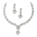 Rhodium Plated Silver Toned Floral Motif White AD Studded Necklace Set & Matching Earrings
