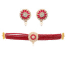 Red Gold-Plated Stone Studded Multistrand Choker Necklace & Earrings