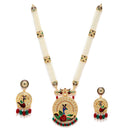Gold-Plated Artifical Stone Studded & Beaded Peacock Craved Long Necklace with Earring Jewellery Set