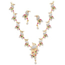 Peacock Shaped Gold-Plated with Silver-Toned Pink and Green American Diamond Studded Handcrafted Jewellery Set