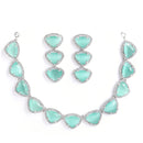 Rhodium-Plated with Silver-Tone Sea Green American Diamond Studded Jewellery Set