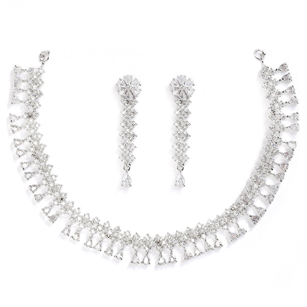 Rhodium-Plated with Silver-Tone & White American Diamond Studded Jewellery Set