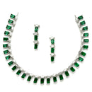 Rhodium-Plated with Silver-Toned Green American Diamond Studded Jewellery Set