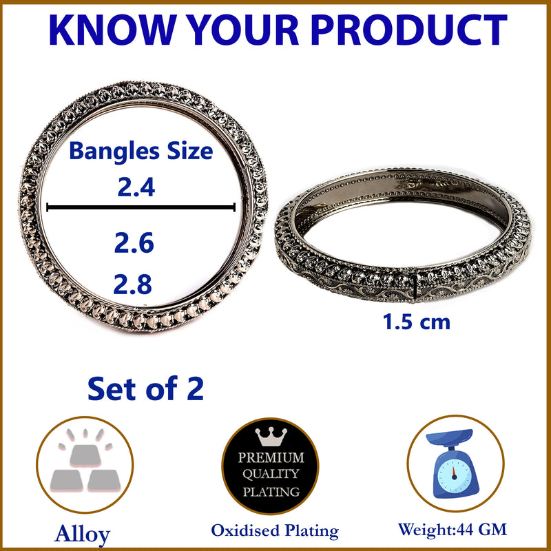 Set Of 2 Silver-Plated Artistic Designed Bangles