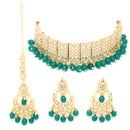 Teal Blue Gold-Plated Kundan Studded Jewelry Set