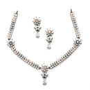 Rose Gold-Plated Floral Design Rose Black and White American Diamond Studded Jewellery Set