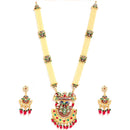 Meenakari Peacock Design Gold-Plated White Red Blue and Green Artificial Beads Studded Jewellery Set