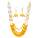 Gold-Plated Off-White & Yellow Pearl Beaded 5-Layered Jewellery Set