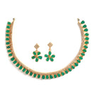 Floral Shaped Gold-Plated Green American Diamond Studded Necklace Set with Earrings