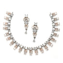 Rose Gold-Plated Leaf Design Rose Black and White American Diamond Studded Jewellery Set