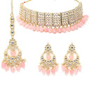 Meenakari Gold-Plated White & Pink Kundan-Studded & Pearl Beaded Jewellery Set