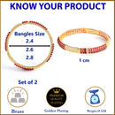 Set of 2 Red Gold-Plated Pearl Studded Bangles With Filgree Design