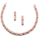 Rose Gold-Plated Round Pink & White American Diamond Studded Necklace Earrings Jewellery Set