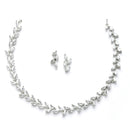 Rhodium-Plated with Silver-Toned Leaf Design White American Diamond Studded Jewellery Set