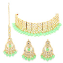 Meenakari Choker Gold-Plated Sea Green & White Kundan-Studded & Beaded Jewellery Set