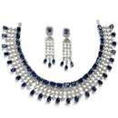 Rhodium-Plated with Silver-Toned Navy Blue American Diamond Studded Jewellery Set