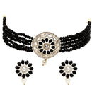 Rhodium-Plated with Oxidized Silver-Tone Black & White Stones-Studded & Pearl-Beaded Jewellery Set