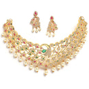 Peacock Design Choker with Gold-Plated Red American Diamond Studded Jewelry Set