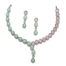 Oxidised Silver-Plated Lime Green-Pink American Diamond Studded Necklace with Earring Jewellery Set