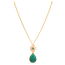 Gold-Plated Green & Off-White CZ-Studded Pendant With Chain