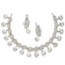 Rhodium-Plated with Silver-Toned Leaf Design White American Diamond Studded Jewellery Set