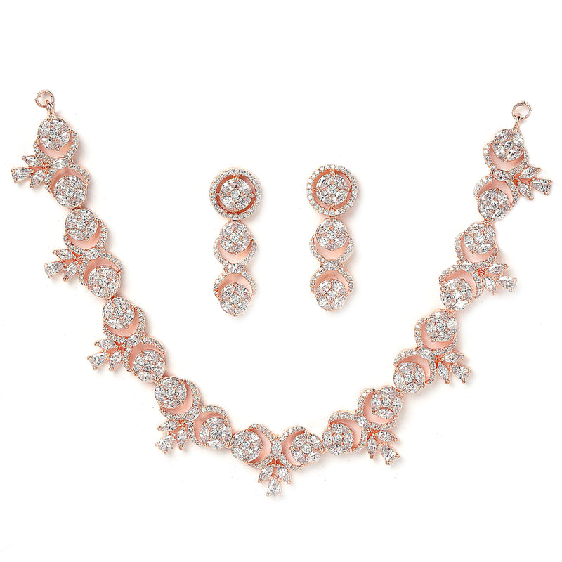 Rose Gold-Plated CZ & American Diamond Studded Handcrafted Jewellery Set