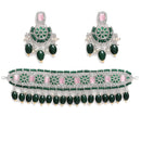 Rhodium-Plated with Silver-Tone Green & Pink Stone-Studded Traditional Choker