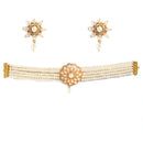 Multi-String Choker Off White Pearl Studded Jewelry Set