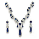 Rhodium Plated Silver Toned Royal Blue American Diamond Studded Necklace Set