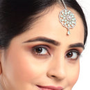 Rhodium Plated Silver Toned Mint Green & White American Diamond Studded Bridal Maang Tikka