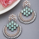 Rose Gold-Plated Gunmetal Toned American Diamond Studded Circular Chandbali Earrings