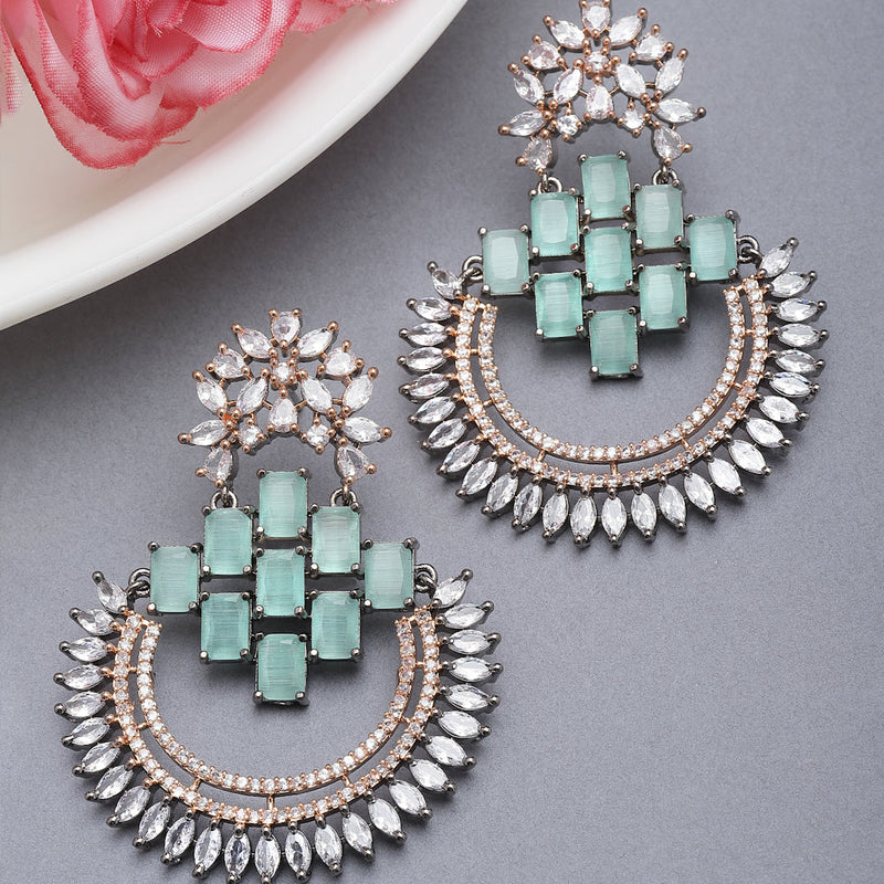 Rose Gold-Plated Gunmetal Toned American Diamond Studded Circular Chandbali Earrings