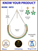 Floral Shaped Gold-Plated Green American Diamond Studded Necklace Set with Earrings