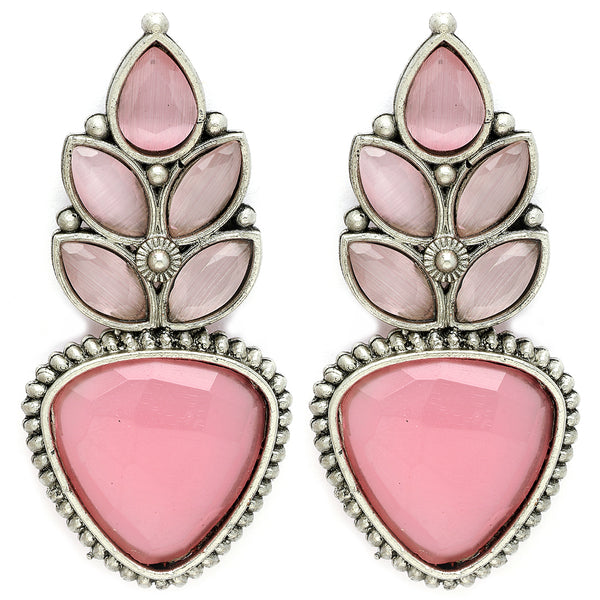 Oxidized Plated with Soft Pink Cubic Zirconia Drop Earrings